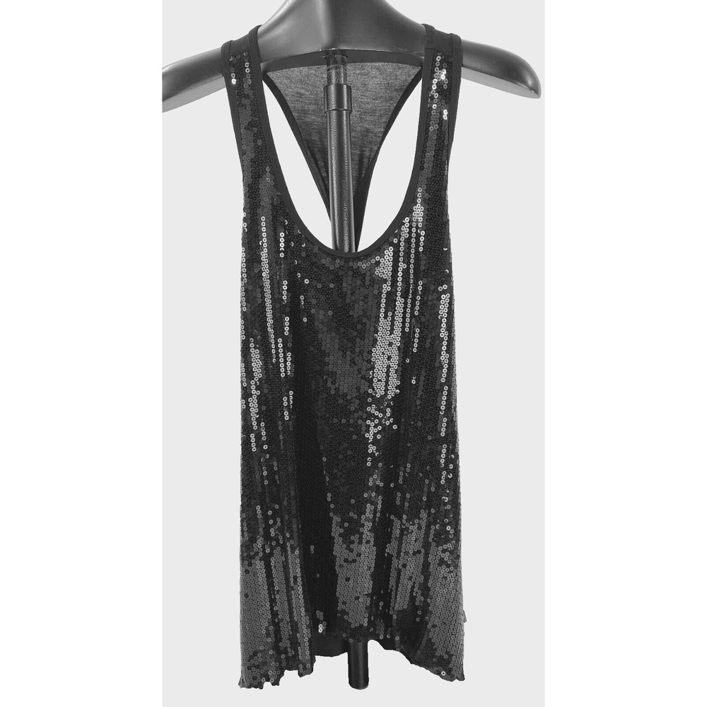 Pathway Sequin Tank Top Women's M Black Shirt Blouse Tunic Top Festive Sexy Cami